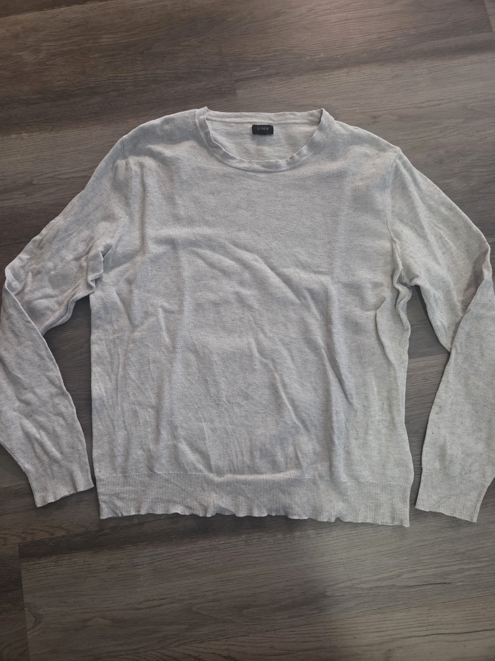 J. Crew Heathered Gray Textured Pullover Long Sleeve Cotton Cashmere Blend Sz L
